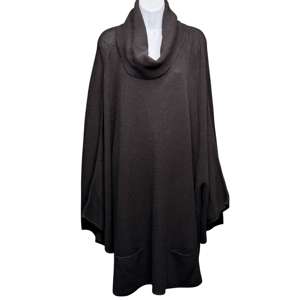 Beyond Threads Poncho Sweater Womens OSX Black Alpaca Wool Cowl Neck Cape Peru